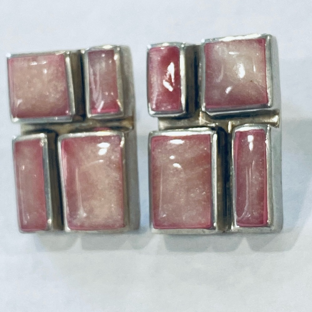 Sterling Silver Rectangular Stud Earring With Sto… - image 2